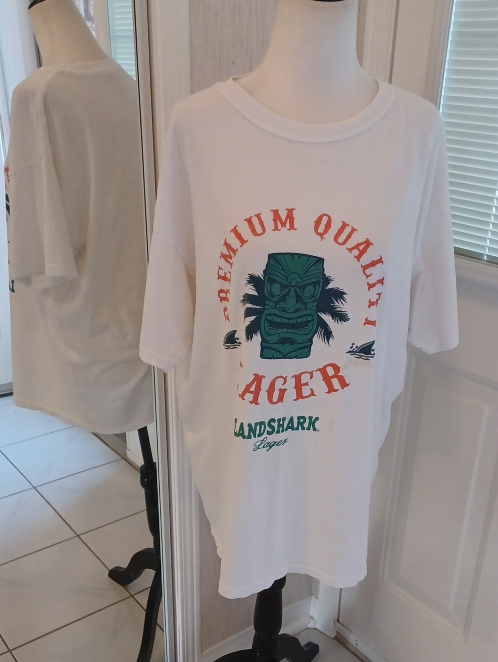 Free Add-on LandShark Lager White Graphic Tee with Tiki Logo - Size Large